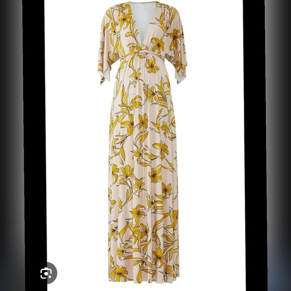 Rachel Pally Maternity Floral Caftan Yellow and Cream Dress Sold Out Size L - Picture 6 of 7
